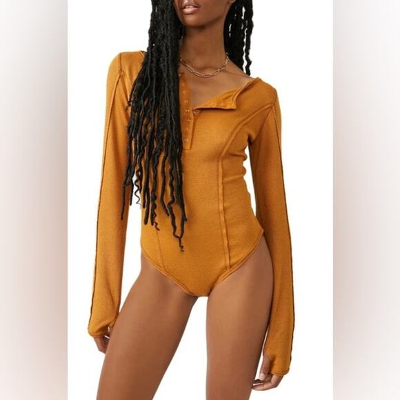 Intimately Free People Sloane Henley Bodysuit in Amber Size Small - Picture 1 of 7